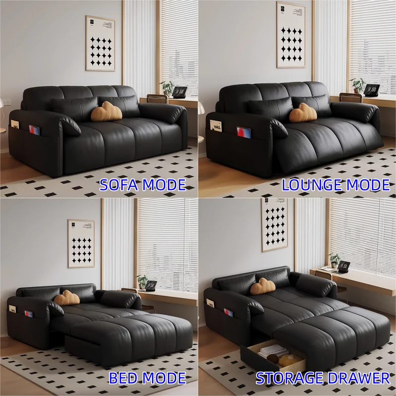 Elektrisches Kunstleder-Schlafsofa mit Fernbedienung, Latexkissen und Aufbewahrungsschublade