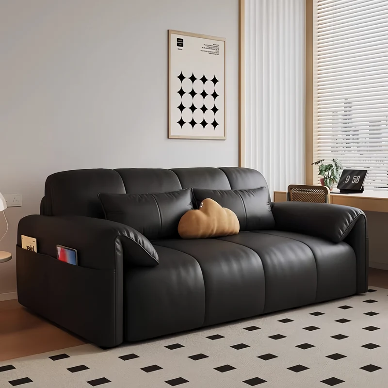 Elektrisches Kunstleder-Schlafsofa mit Fernbedienung, Latexkissen und Aufbewahrungsschublade