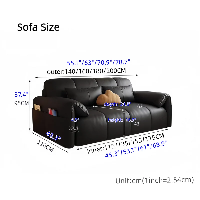 Elektrisches Kunstleder-Schlafsofa mit Fernbedienung, Latexkissen und Aufbewahrungsschublade