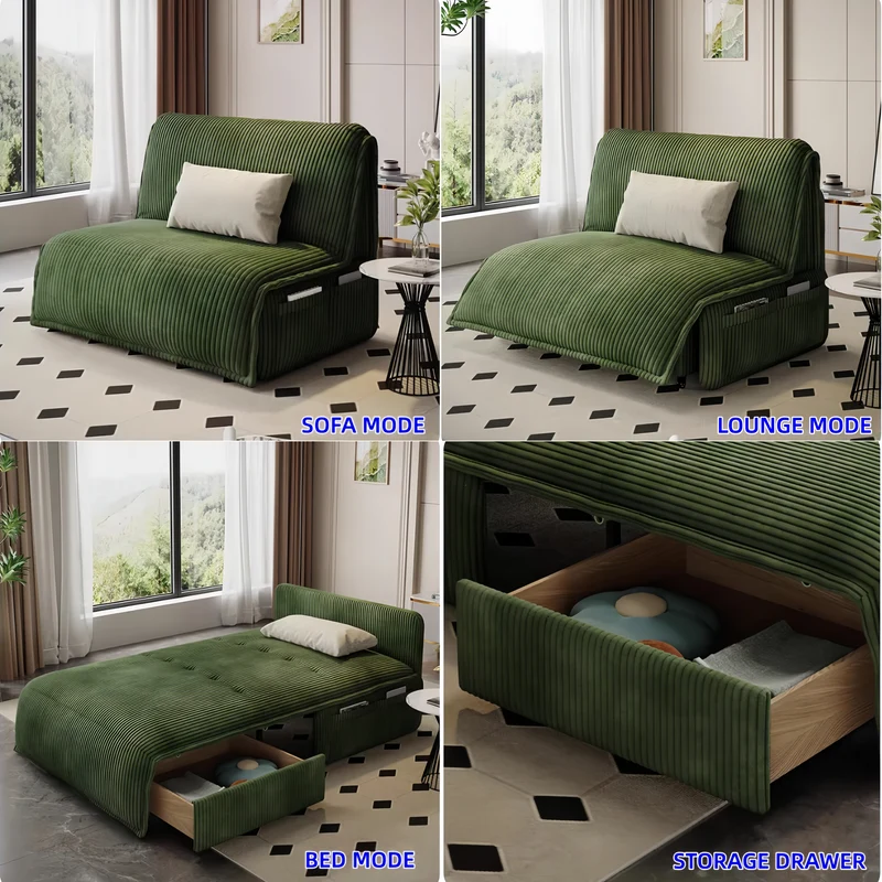 Elektrisches Schlafsofa mit Fernbedienung und Stauschublade aus Cordstoff