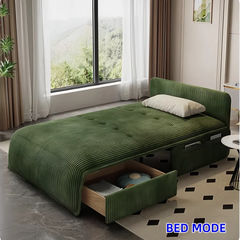 Elektrisches Schlafsofa mit Fernbedienung und Stauschublade aus Cordstoff