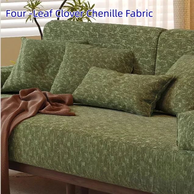 Schlafsofa aus massivem Eschenholz mit Bezug aus Chenille-Stoff mit vierblättrigem Kleeblattmuster