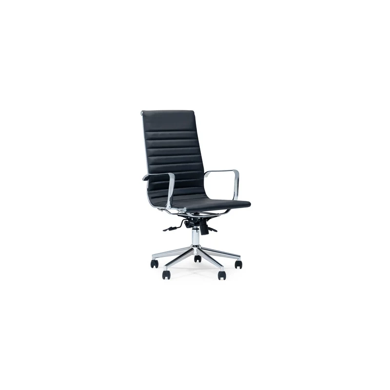 Bold Executive High-Back Chair – Black Leather, Chrome Base