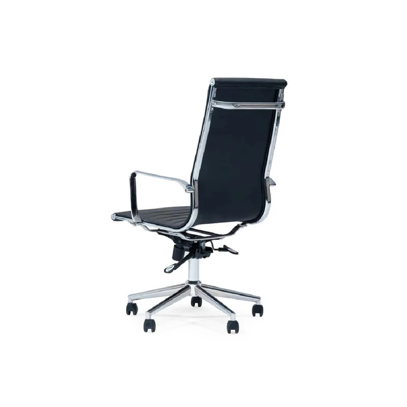 Bold Executive High-Back Chair – Black Leather, Chrome Base