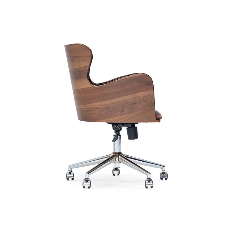 Celebrity Executive Office Chair – Tufted Brown Leather, Wood Panels