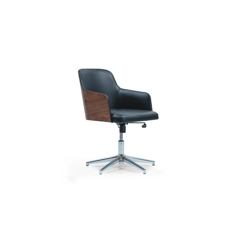 Boss Executive Office Chair – Black Leather with Wood Sides
