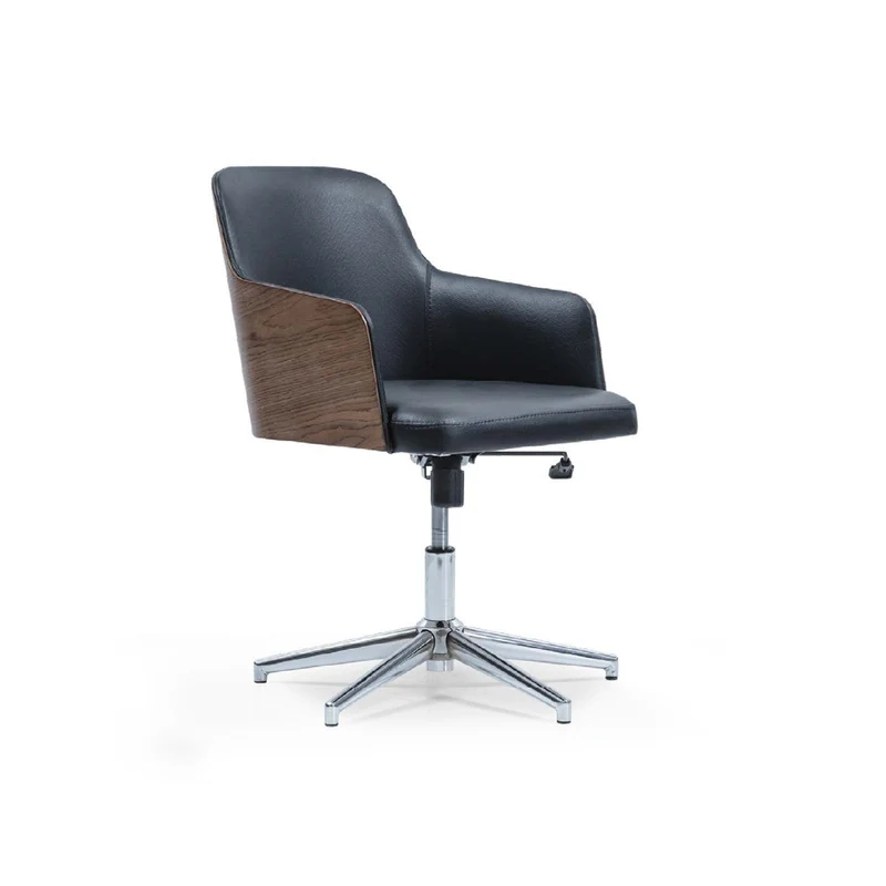 Boss Executive Office Chair – Black Leather with Wood Sides