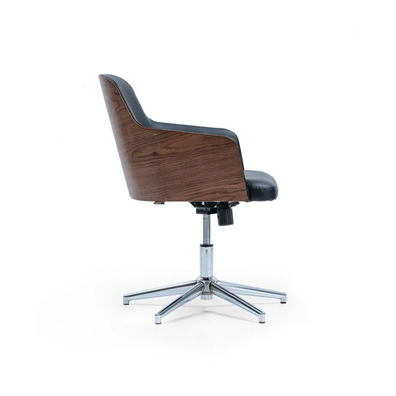 Boss Executive Office Chair – Black Leather with Wood Sides