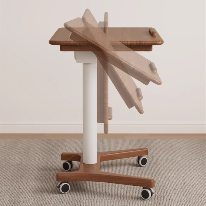 Anhebbarer und verstellbarer Laptop-Schreibtisch aus Massivholz mit Universalrädern