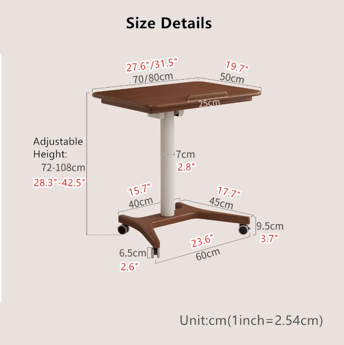 Anhebbarer und verstellbarer Laptop-Schreibtisch aus Massivholz mit Universalrädern
