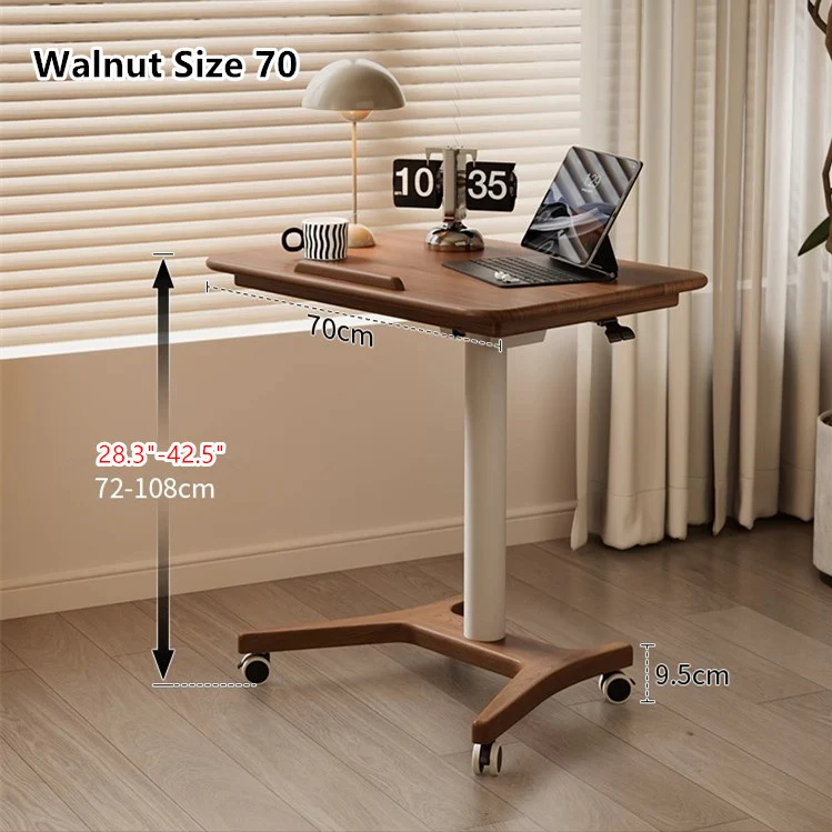 Anhebbarer und verstellbarer Laptop-Schreibtisch aus Massivholz mit Universalrädern