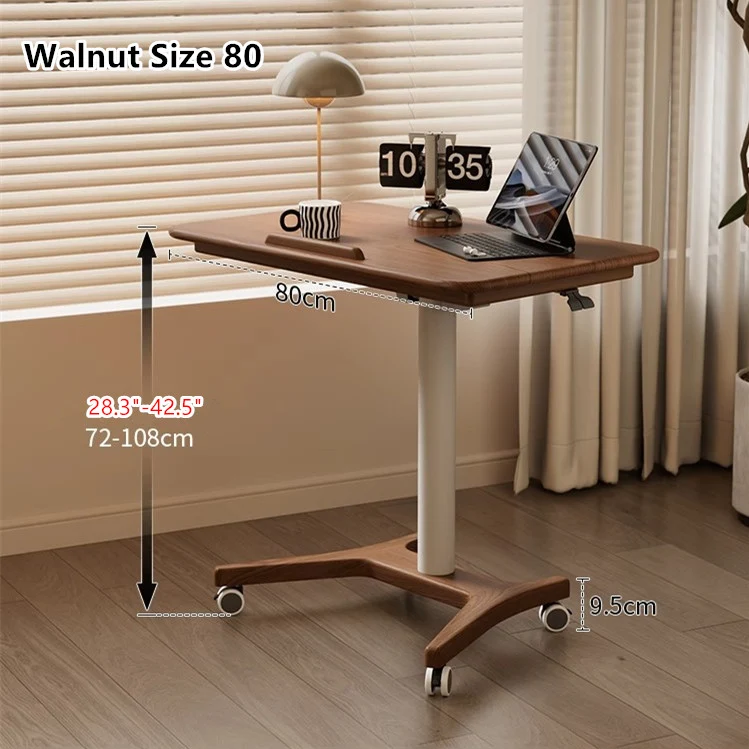 Anhebbarer und verstellbarer Laptop-Schreibtisch aus Massivholz mit Universalrädern