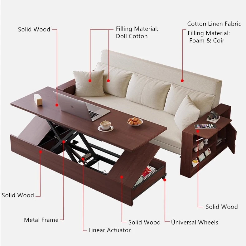 Multifunktions-Schlafsofa mit ferngesteuertem Hub-Couchtisch