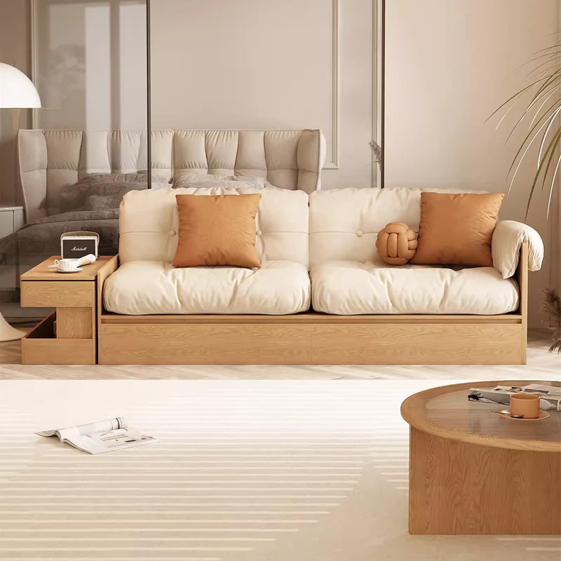 Multifunktionales High-Box-Sofa aus Stoff mit Armlehnen, Tisch und Schubladen