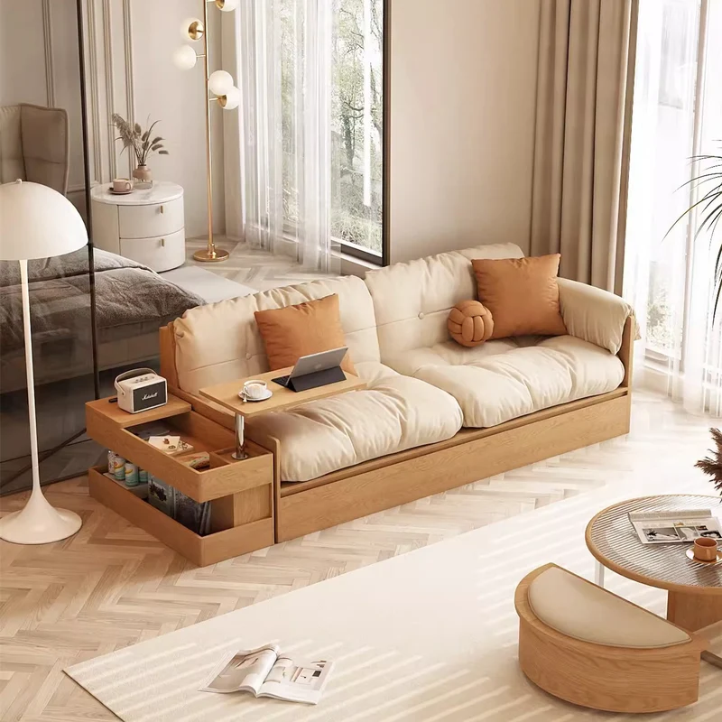 Multifunktionales High-Box-Sofa aus Stoff mit Armlehnen, Tisch und Schubladen