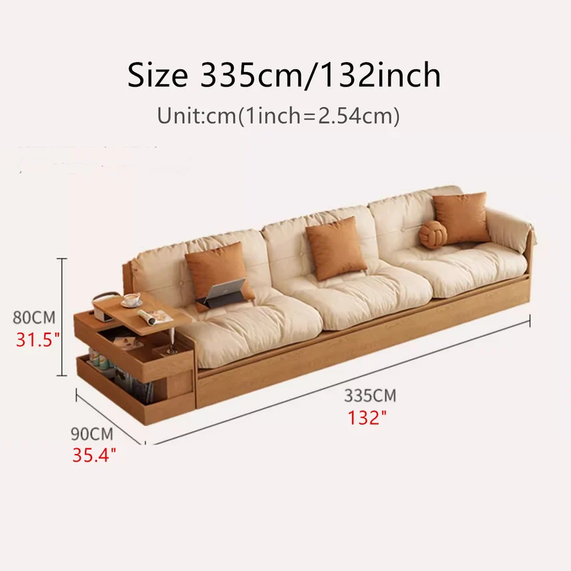 Multifunktionales High-Box-Sofa aus Stoff mit Armlehnen, Tisch und Schubladen