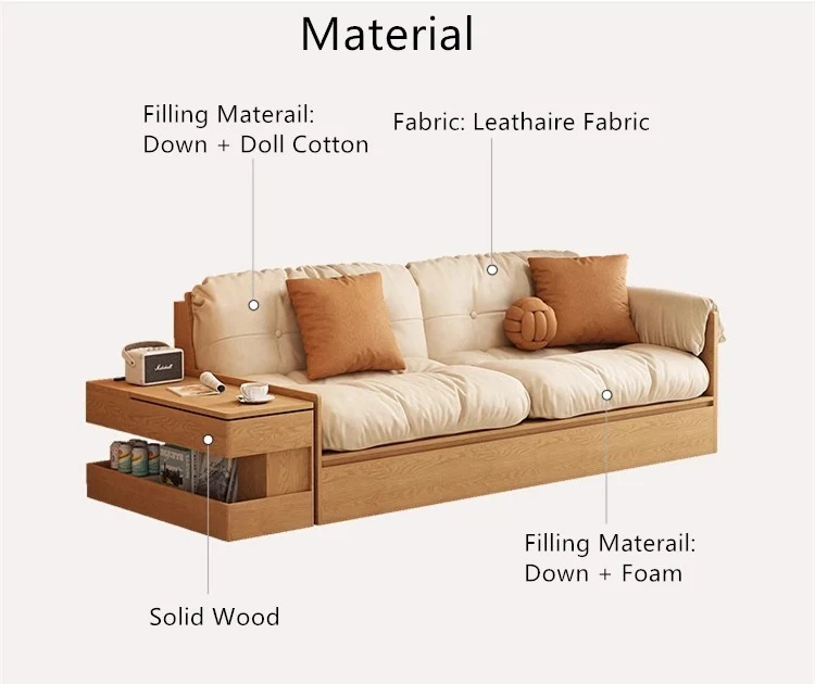 Multifunktionales High-Box-Sofa aus Stoff mit Armlehnen, Tisch und Schubladen