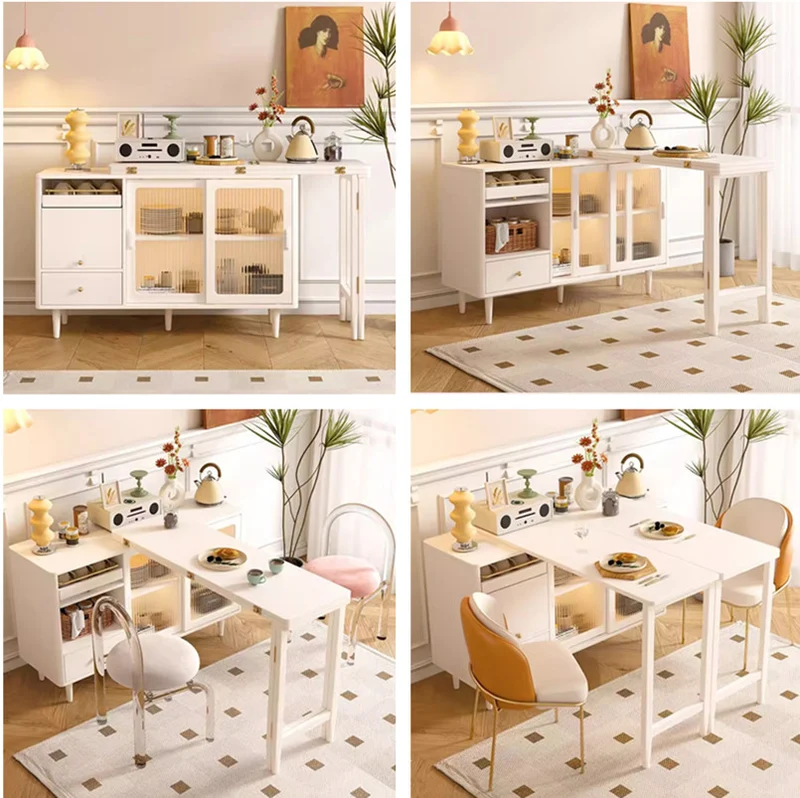 Erweiterbarer und klappbarer Esstisch mit Sideboard-Schrank