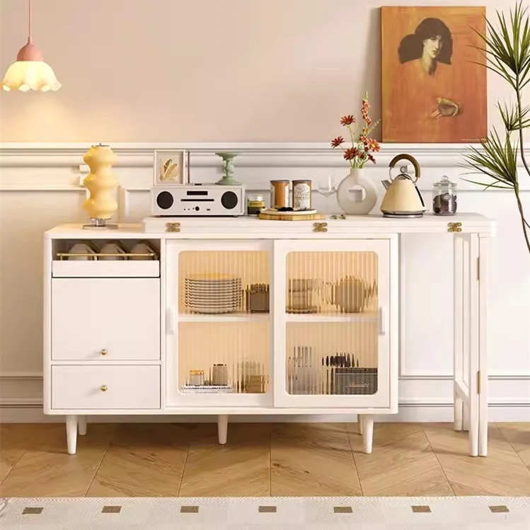 Erweiterbarer und klappbarer Esstisch mit Sideboard-Schrank
