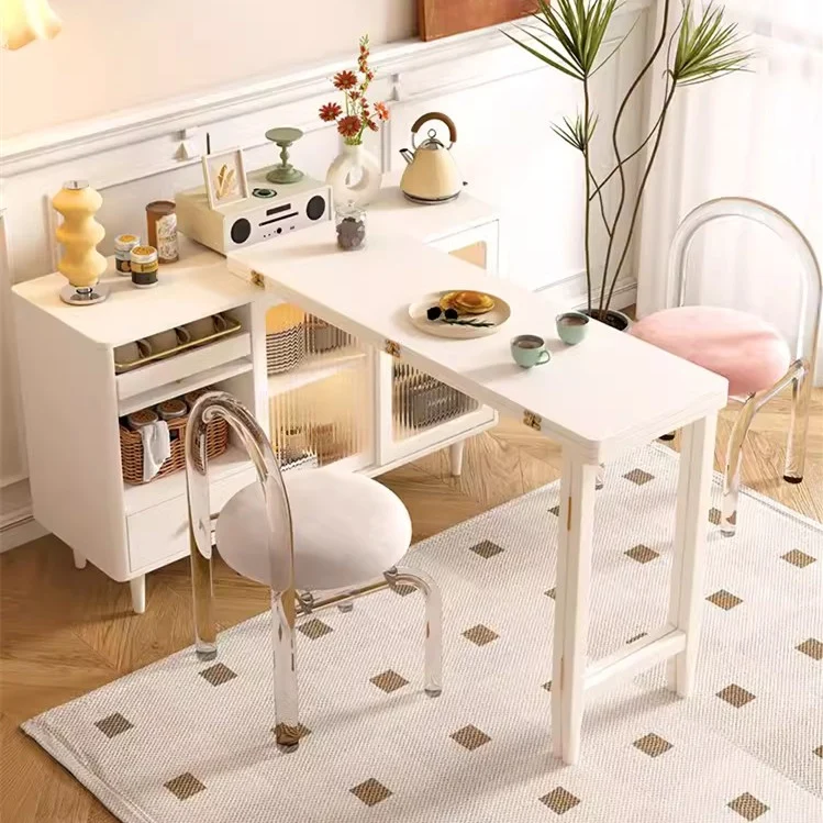 Erweiterbarer und klappbarer Esstisch mit Sideboard-Schrank