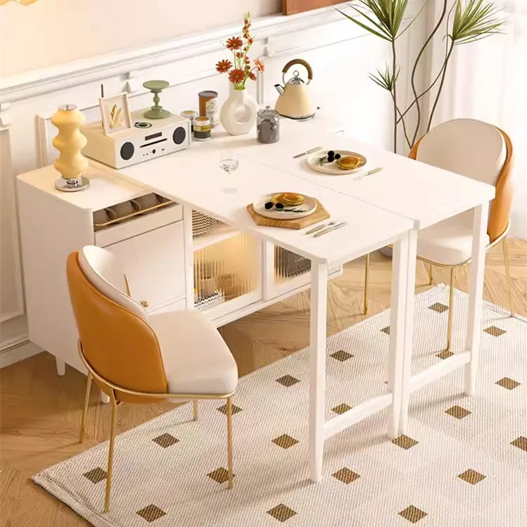 Erweiterbarer und klappbarer Esstisch mit Sideboard-Schrank