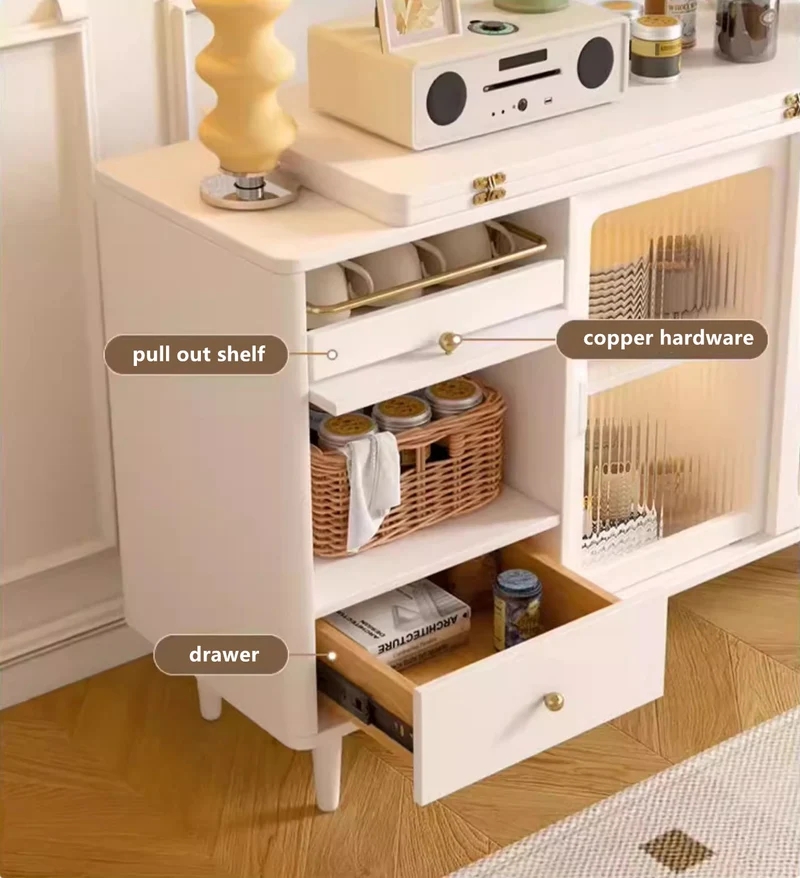 Erweiterbarer und klappbarer Esstisch mit Sideboard-Schrank