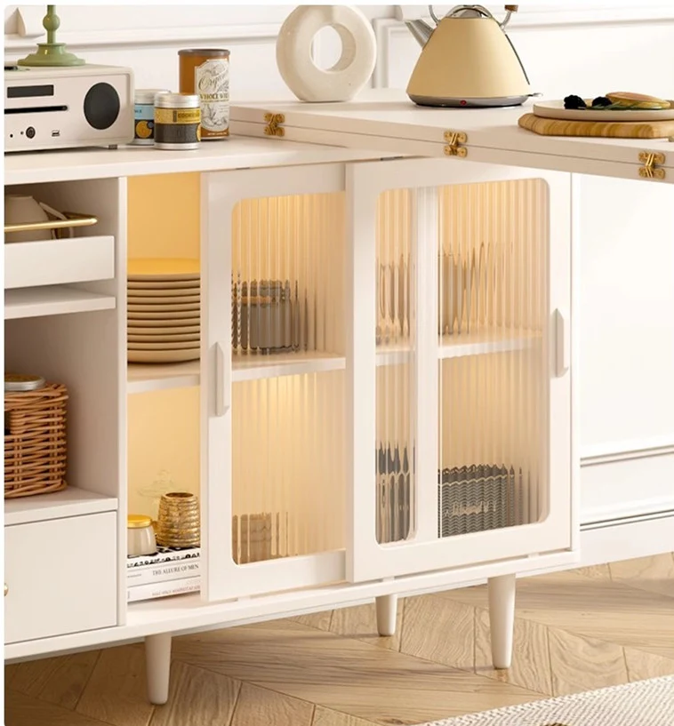 Erweiterbarer und klappbarer Esstisch mit Sideboard-Schrank