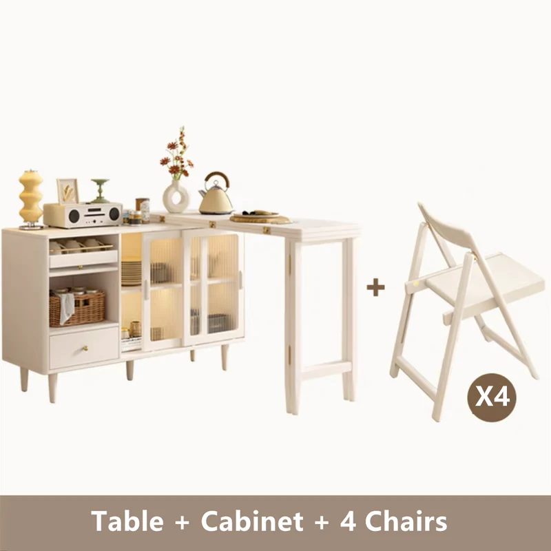 Erweiterbarer und klappbarer Esstisch mit Sideboard-Schrank