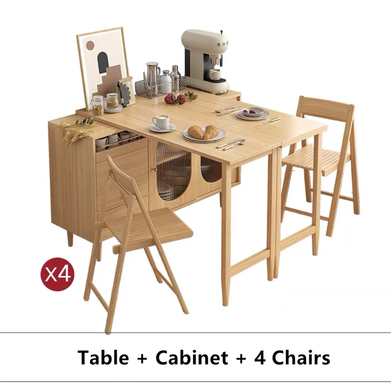 Erweiterbarer und klappbarer Esstisch mit Sideboard-Schrank