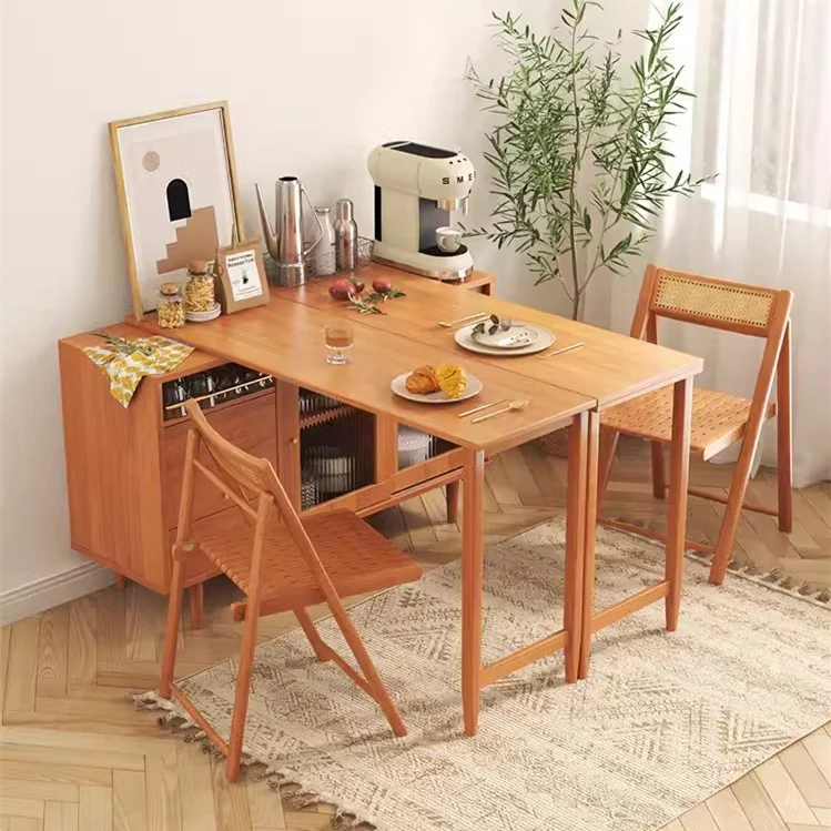 Erweiterbarer und klappbarer Esstisch mit Sideboard-Schrank