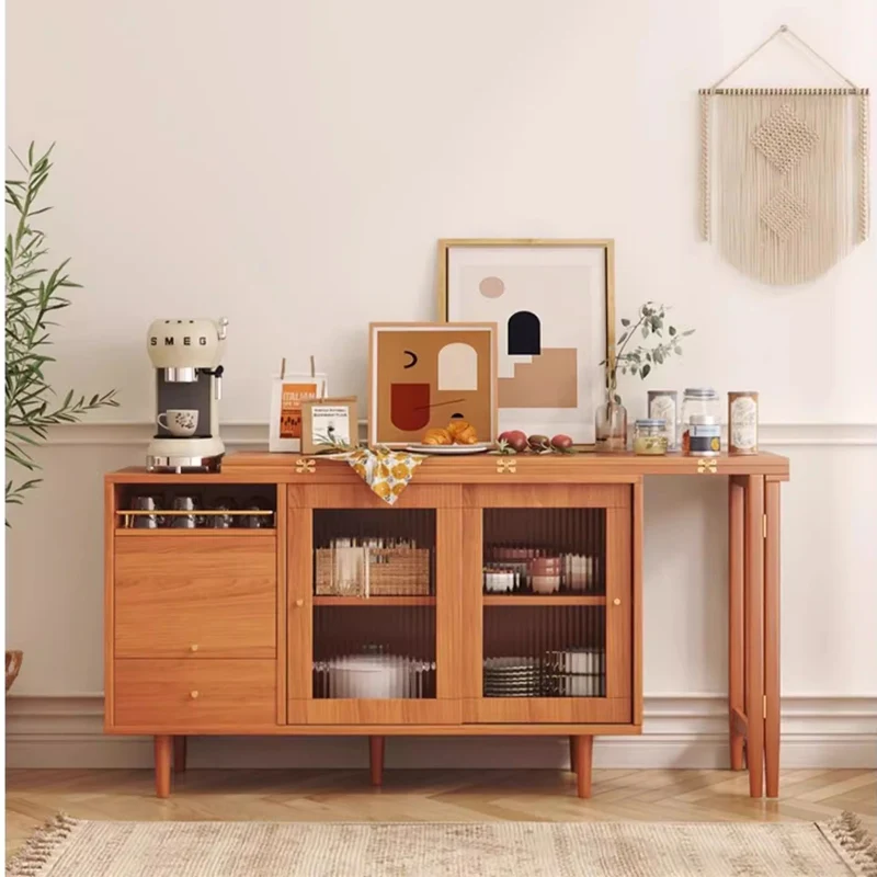 Erweiterbarer und klappbarer Esstisch mit Sideboard-Schrank