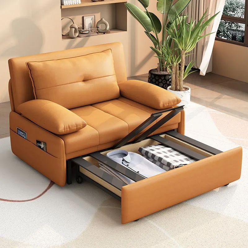 Ausziehbares Schlafsofa aus Leathaire mit Schublade darunter