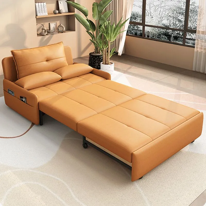 Ausziehbares Schlafsofa aus Leathaire mit Schublade darunter