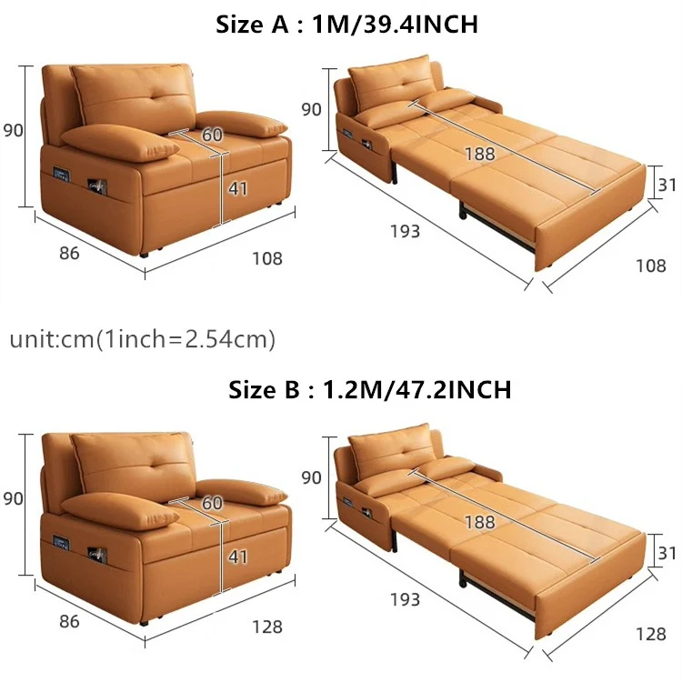 Ausziehbares Schlafsofa aus Leathaire mit Schublade darunter