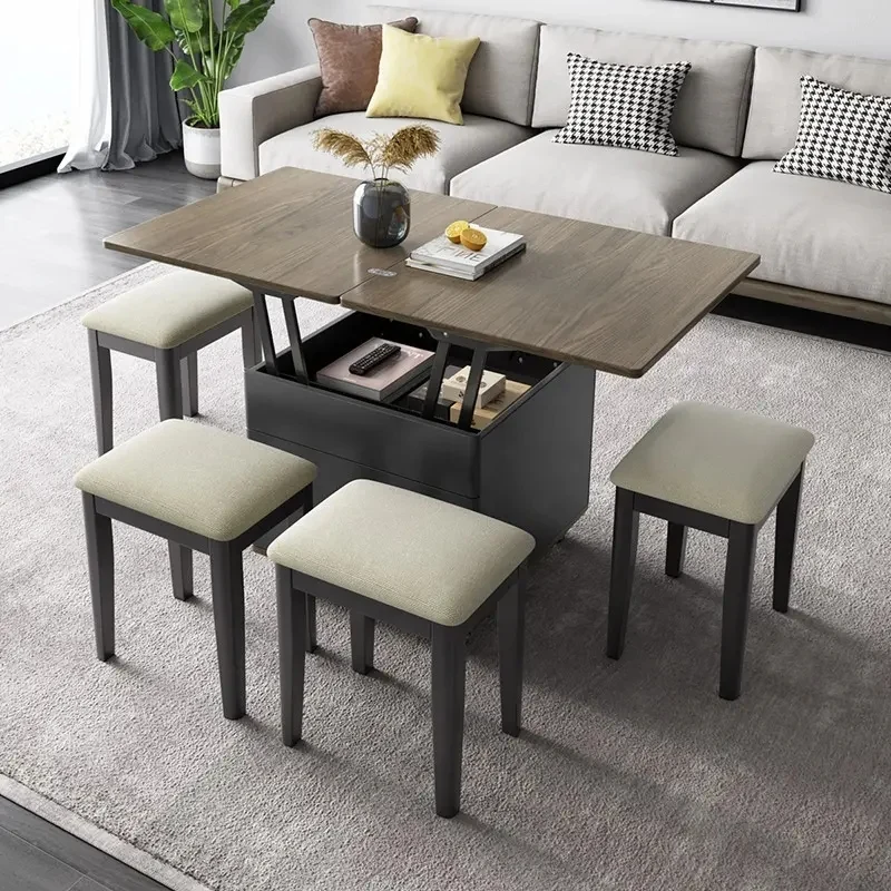 Multifunktionaler moderner anheb- und erweiterbarer Couchtisch mit Schubladen und Universalrädern