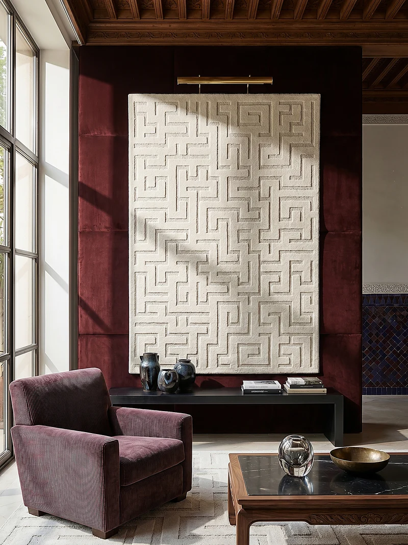 Kurzflor-Teppich Labyrinth-Linien - Polypropylen-Polyester-Mix, 13 mm Gesamthöhe
