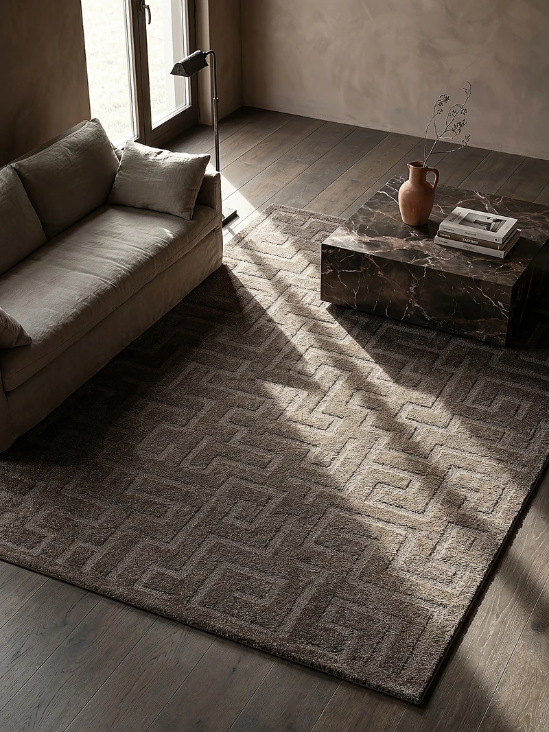 Kurzflor-Teppich Labyrinth-Linien - Polypropylen-Polyester-Mix, 13 mm Gesamthöhe
