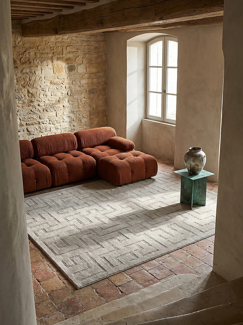 Kurzflor-Teppich Labyrinth-Linien - Polypropylen-Polyester-Mix, 13 mm Gesamthöhe