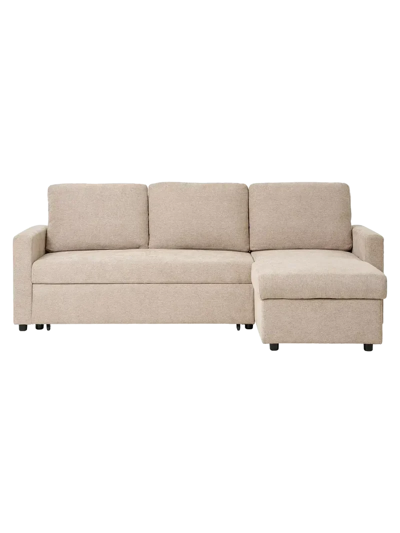 Belfast Schlafsofa mit Récamiere, dunkles Sand, Beine natur