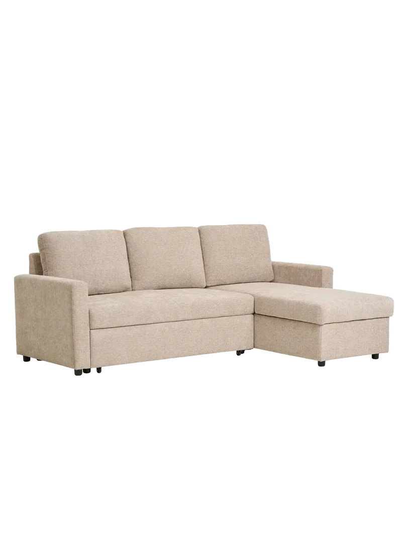 Belfast Schlafsofa mit Récamiere, dunkles Sand, Beine natur