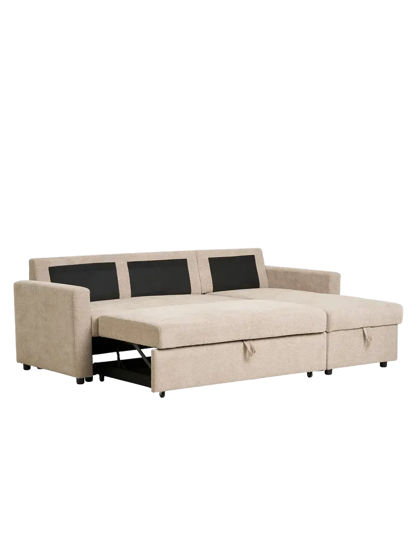 Belfast Schlafsofa mit Récamiere, dunkles Sand, Beine natur
