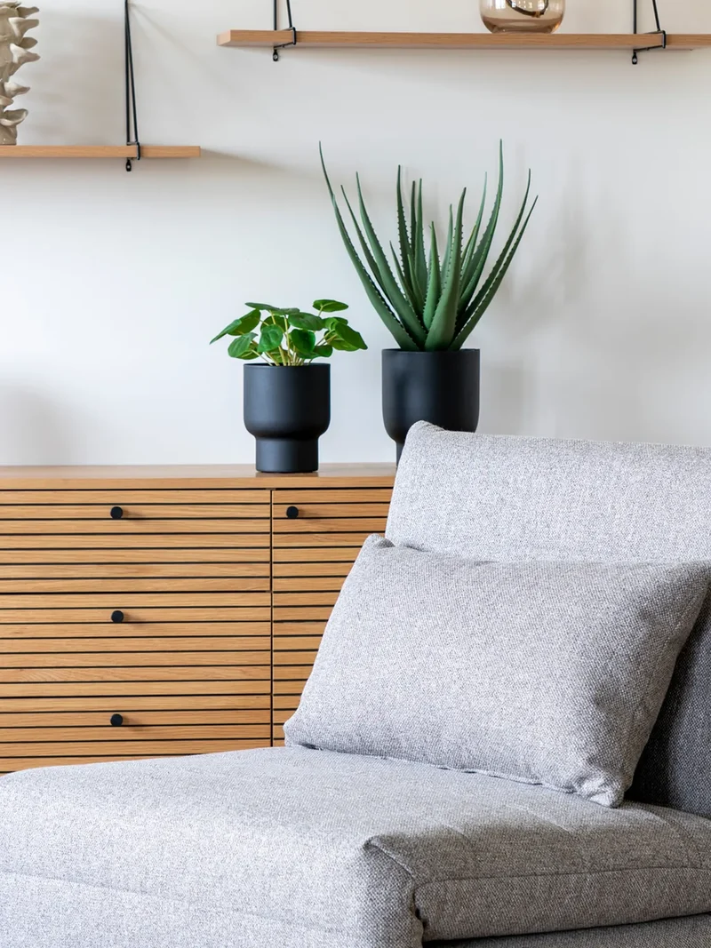 Marlow Schlafsofa Stoff, grau, Beine natur