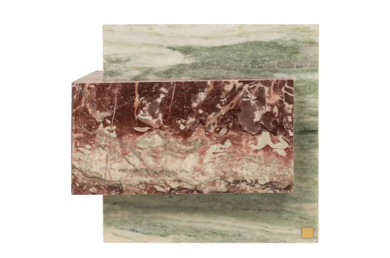 Casa Padrino Luxus Marmor Beistelltisch Grün / Rosa 45 x 45 x H. 41 cm - Niedriger blockförmiger Beistelltisch aus hochwertigem Indian Green Onyx und Rosalia Pink Marmor - Luxus Möbel