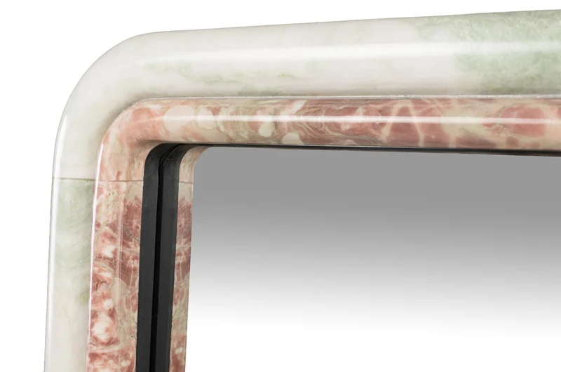 Casa Padrino Luxus Marmor Wandspiegel Grün / Rosa 50 x 2,5 x H. 160 cm - Edler hoher Spiegel mit Marmorrahmen - Luxus Wohnzimmer Accessoires