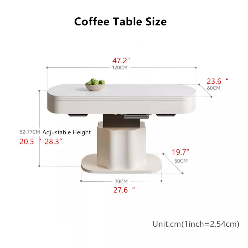 Anhebbarer und ausziehbarer Couchtisch