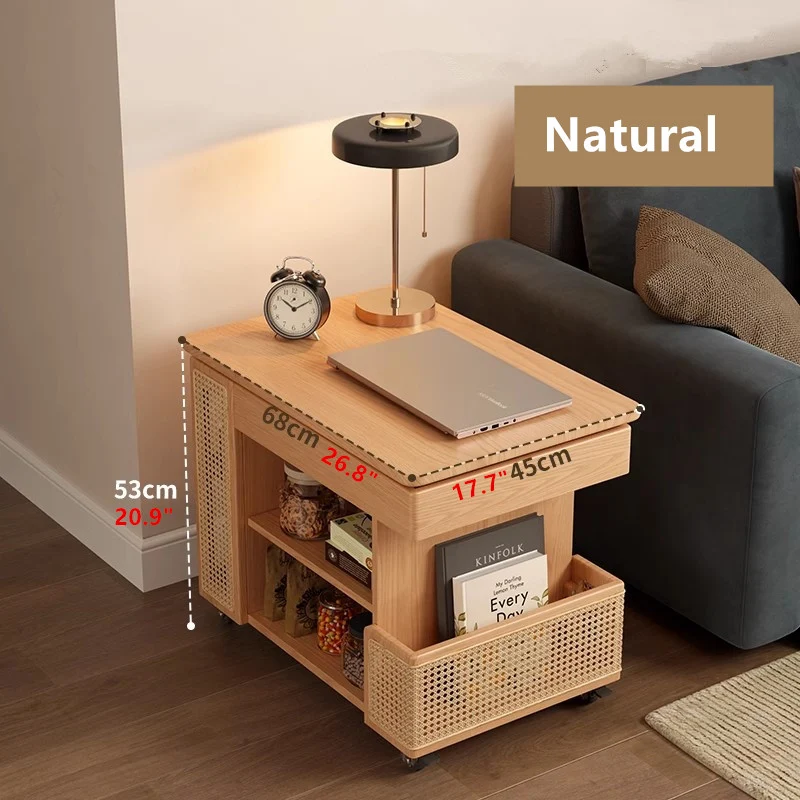 Anhebbarer Couchtisch aus Massivholz mit Stauraum und Universalrollen