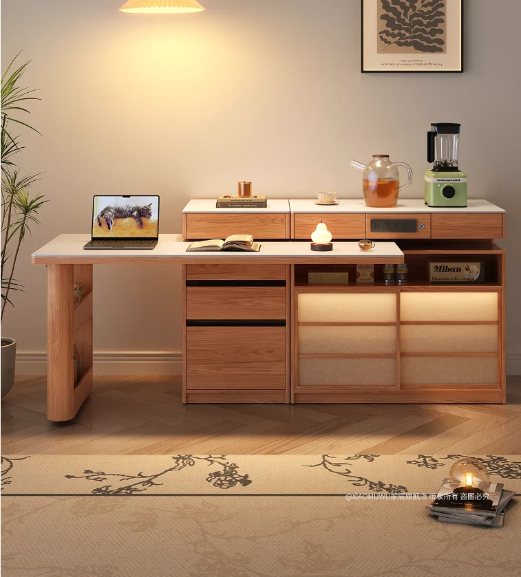 Drehbarer Inseltisch mit Stuhlablage und Sideboard-Schrank