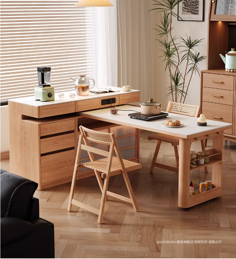 Drehbarer Inseltisch mit Stuhlablage und Sideboard-Schrank