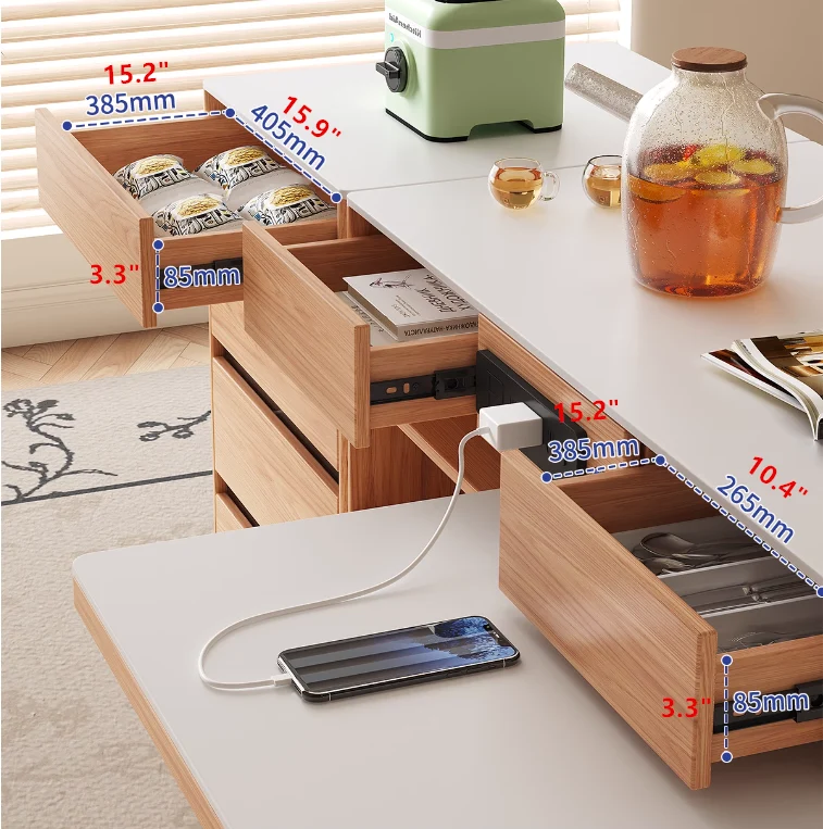 Drehbarer Inseltisch mit Stuhlablage und Sideboard-Schrank
