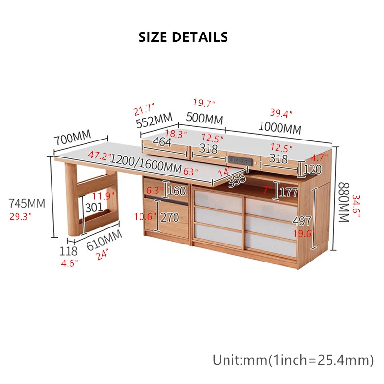 Drehbarer Inseltisch mit Stuhlablage und Sideboard-Schrank